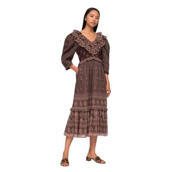 Sea New York Dresses & Skirts - Sea New York Nadine Border Smocked Midi Dress In Chocolate Size 0